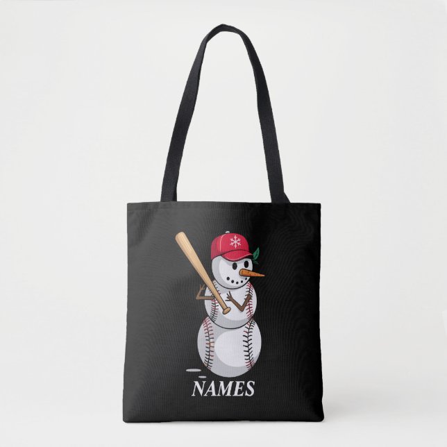 Bolsa Tote Personalized Name Baseball Snowman Balls Snow Xmas (Frente)