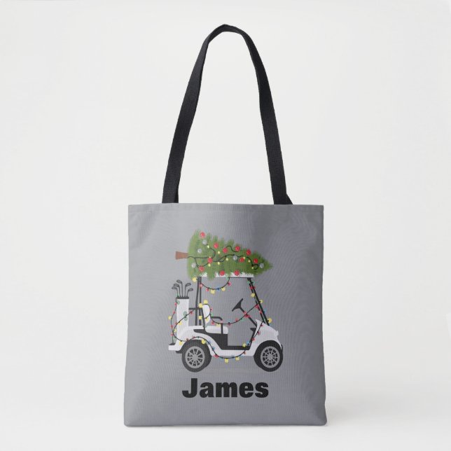 Bolsa Tote Personalized Name Golfer Christmas Golf Cart Xmas  (Frente)