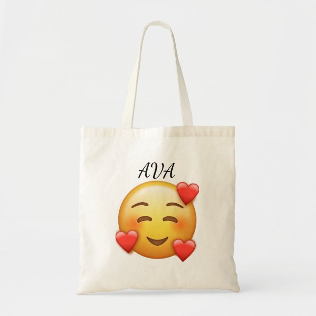 Bolsa Tote Personalized Name Tote Bag with Hearts Emoji (Frente)