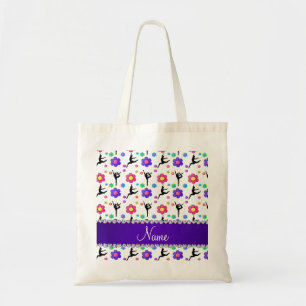 Bolsa Tote Personalized name white gymnastics flowers