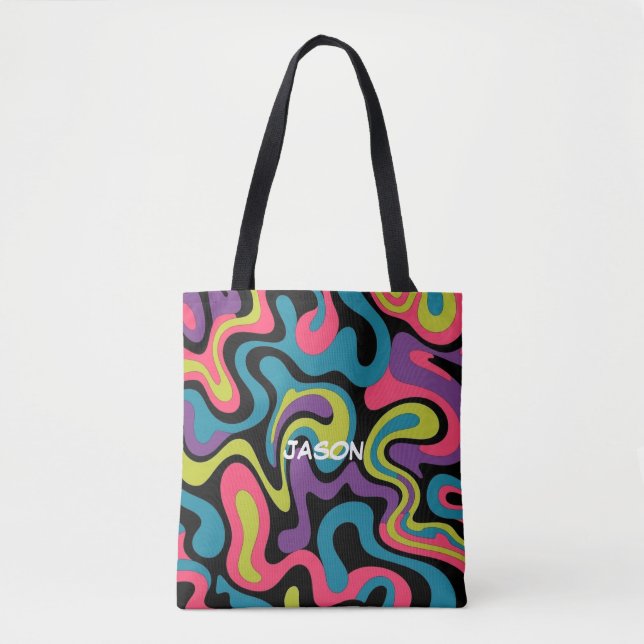 Bolsa Tote Personalized Neon Abstract Pattern — Retro Design (Frente)