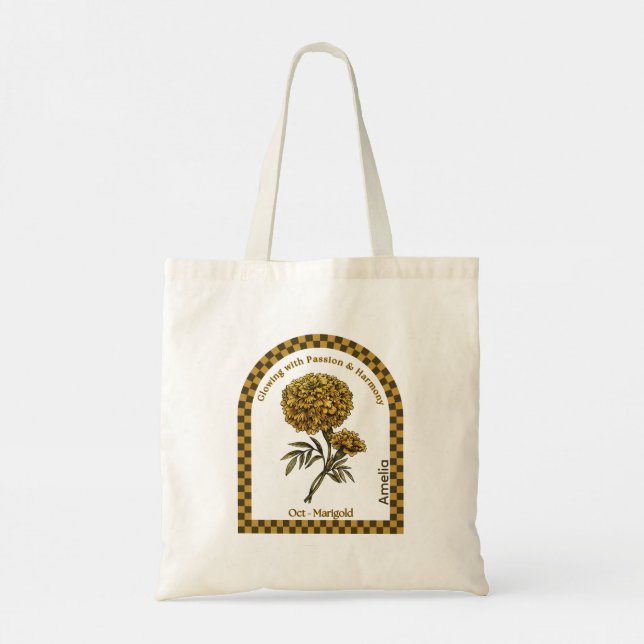 Bolsa Tote Personalized October Birth Month Flower Tote Bag (Verso)