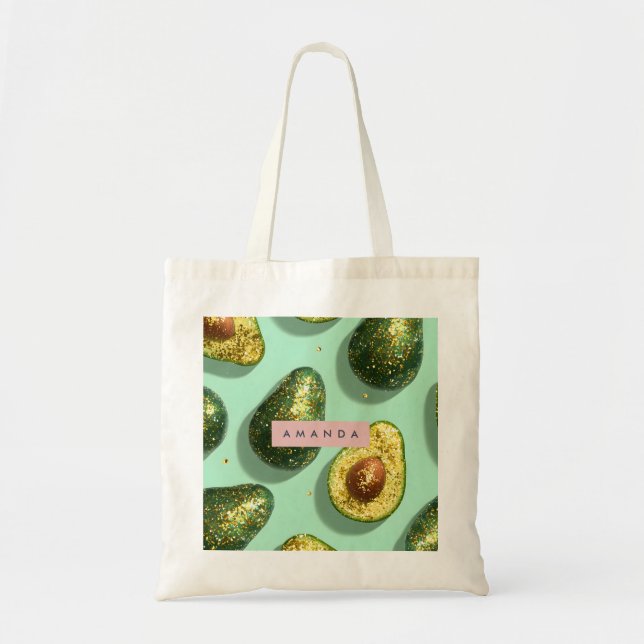 Bolsa Tote Personalized Pastel Glitter Avocado Design (Frente)