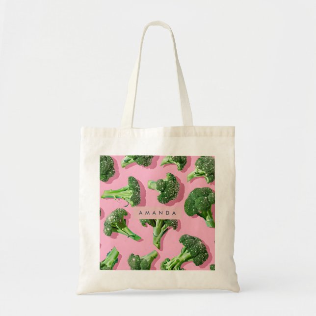 Bolsa Tote Personalized Pastel Sparkle Green Broccoli  (Frente)