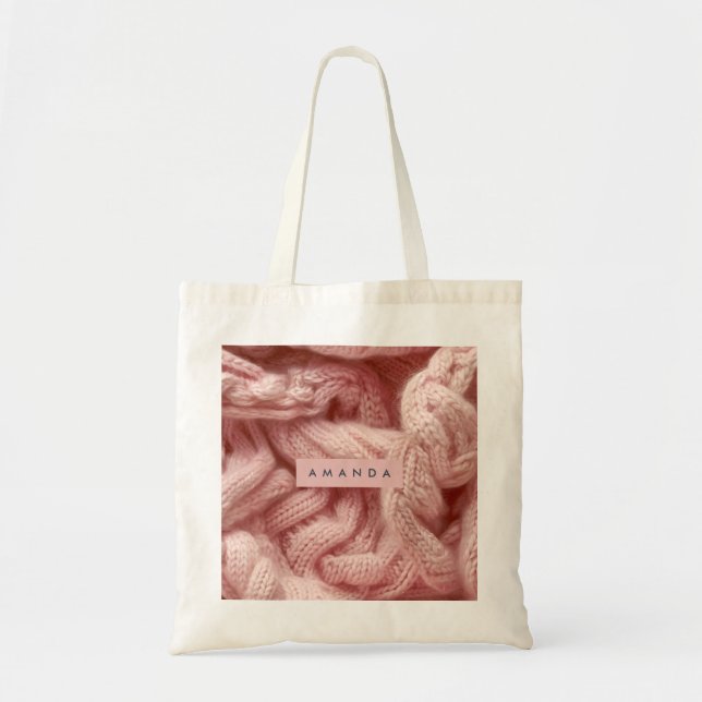 Bolsa Tote Personalized Personalized Pink Cable Knit  (Frente)