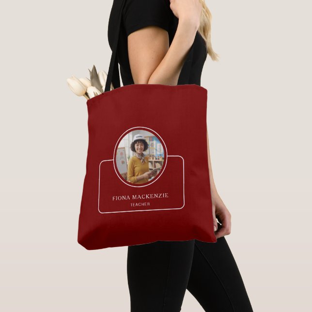 Bolsa Tote Personalized Photo and Name with Title Deep Red (Close Up)