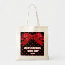 Personalized Red Polka Dot Bow Tote Bag