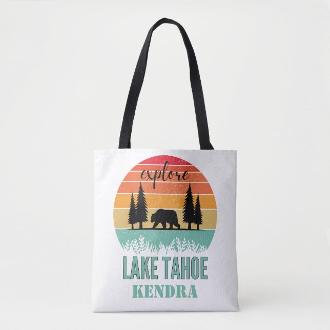Bolsa Tote Personalized Retro Lake Tahoe California Bear  (Frente)