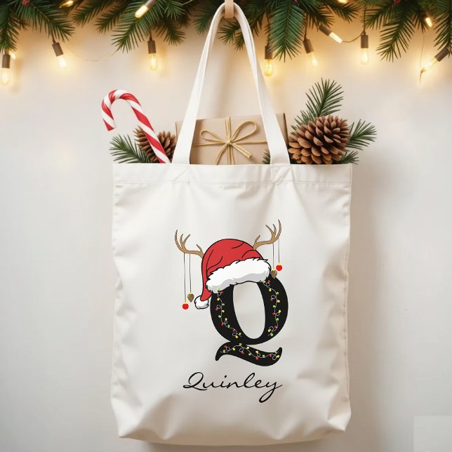 Bolsa Tote Personalized Santa Holiday Tote Bag Gift for Women (holiday tote, Christmas teacher gift, custom holiday tote, festive family tote, bulk Christmas Gift,)