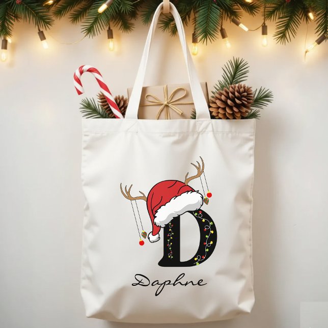 Bolsa Tote Personalized Santa Tote Bag for Teachers & Friends (custom Christmas bag, monogram gift bag, holiday tote personalized, Christmas tote for mom,)