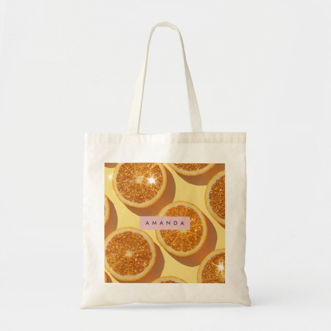 Bolsa Tote Personalized Sparkle Citrus Glitter Orange (Frente)