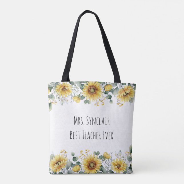 Bolsa Tote Personalized Sunflower Teacher Thank You (Verso)