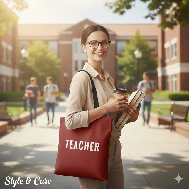 Bolsa Tote Personalized Teacher Text Statement Deep Red (Personalized Teacher Text Statement Deep Red Tote Bag)