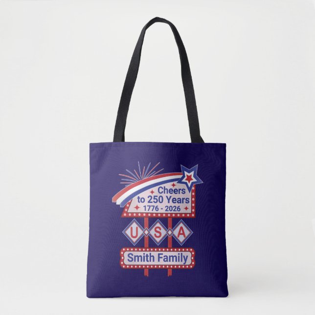 Bolsa Tote Personalized USA 250–Patriotic Retro Marquee (Frente)