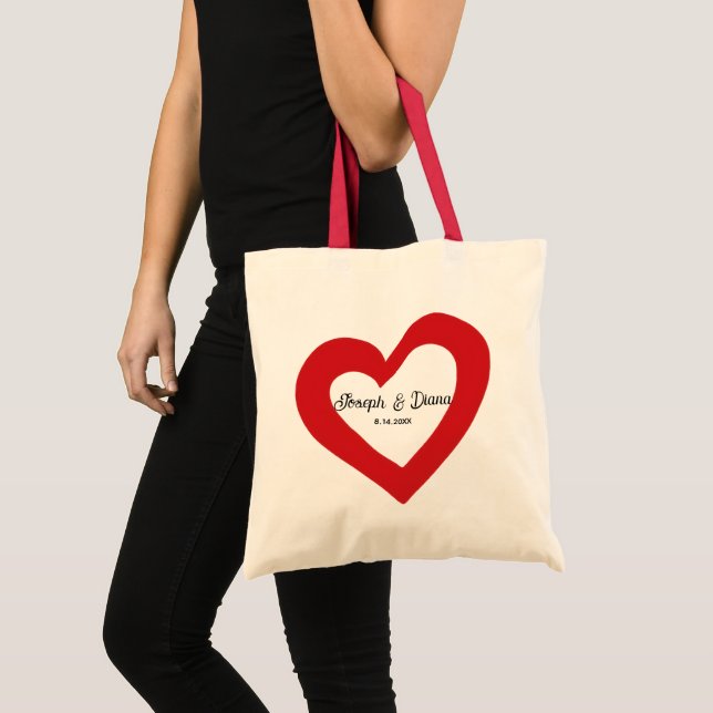 Bolsa Tote Personalized Valentine Anniversary Red Heart Names (Frente (produto))