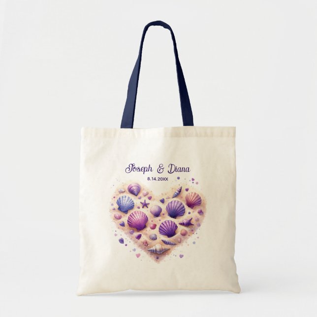 Bolsa Tote Personalized Valentine Anniversary Seashell Heart (Frente)
