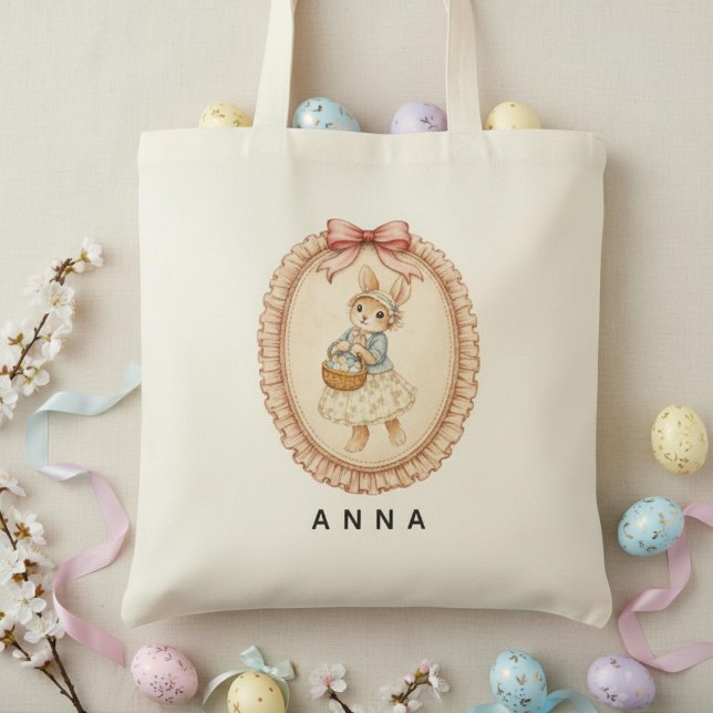 Bolsa Tote Personalized Vintage Easter Bunny Pastel Rabbit  (Criador carregado)