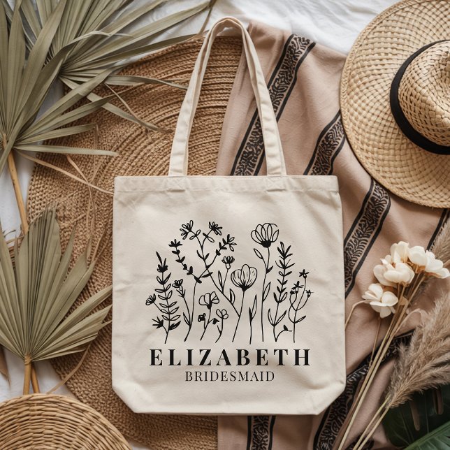 Bolsa Tote Personalized Wildflower Tote Bag Bridesmaid Gift (Personalized Wildflower Tote Bag Gift for bridesmaid, bride, bride squad, or maid of honor)