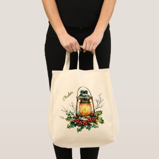 Bolsa Tote Personalized Winter Watercolor Holly & Berries