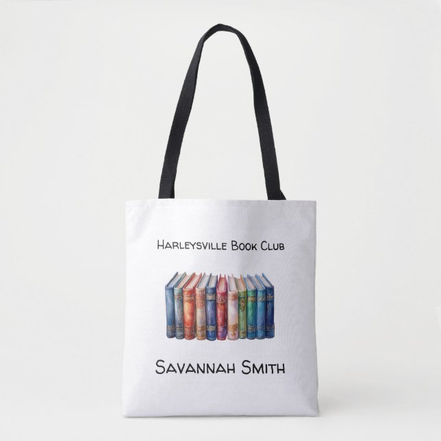 Bolsa Tote Personalized with Name Book Club with Books (Frente)