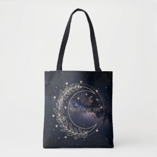 Bolsa Tote Personnalisé Lune Mystique et Ciel Étoilé