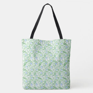 Bolsa Tote Pervinca azul bonito floral no fundo branco