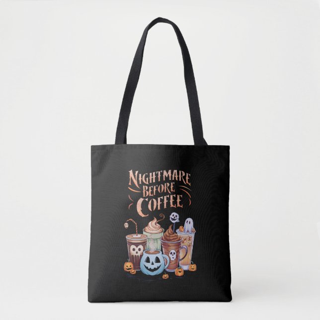Bolsa Tote Pesadelo Antes Do Café Pumpkin Spice Halloween (Frente)