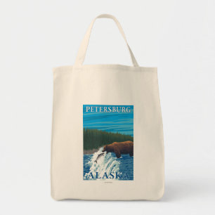 Bolsa Tote Pesca do urso no rio - Petersburgo, Alaska