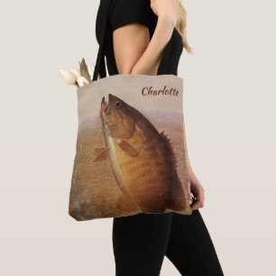 Bolsa Tote Pesca Vintage, Pequena Boca de Achigã Saltando na