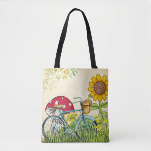Bolsa Tote Pêssego Bicicleta Azul