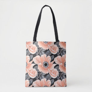 Bolsa Tote Pêssego Botânico Padrão Floral