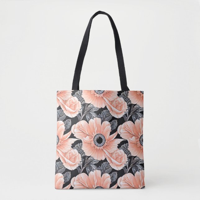 Bolsa Tote Pêssego Botânico Padrão Floral (Frente)