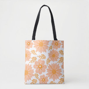 Bolsa Tote Pêssego de Vintagem Retroativa Padrão de Flor Lara