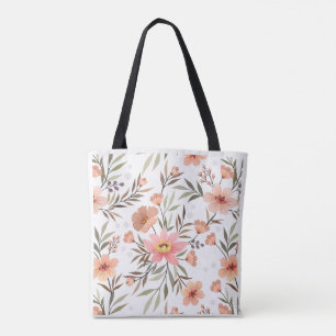Bolsa Tote Pêssego Laranja Floral Padrão Botânico Ombro