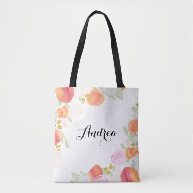 Bolsa Tote Pêssegos Aquarela Banho de Toques Personalizado Fl (Frente)