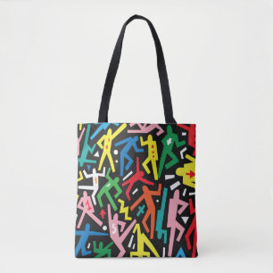 Bolsa Tote Pessoas dançantes, padrão de conjunto de rabiscos.
