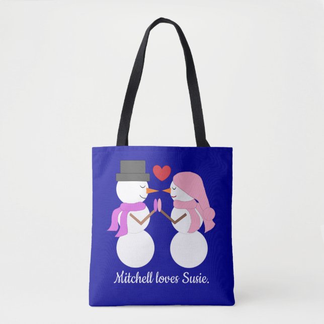 Bolsa Tote Pessoas do Amor e Neve: Azul Escuro (Frente)