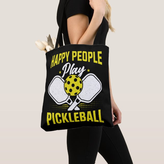 Bolsa Tote Pessoas Felizes Jogam Pickleball (Close Up)
