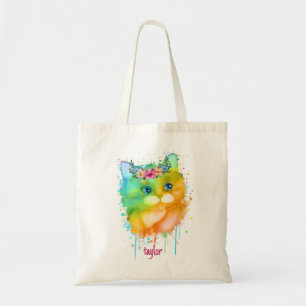 Bolsa Tote Pet Cat de Aquarela com flores