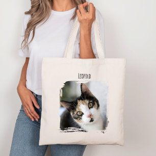 Bolsa Tote Pet de Cat Fotografia com Nome