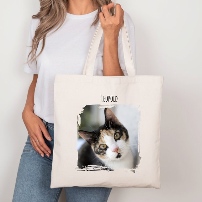 Bolsa Tote Pet de Cat Fotografia com Nome (Criador carregado)