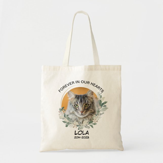 Bolsa Tote Pet Memorial com datas Foto Personalizada Perda de (Frente)