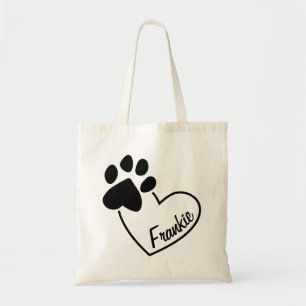 Bolsa Tote Pet Paw Imprime no Coração com Nome Personalizado