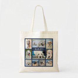 Bolsa Tote Pet Photo Collage Marinho Blue Modern Dog Nome do
