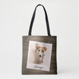 Bolsa Tote Pet Photo Frame Rustic Wood Personalizado