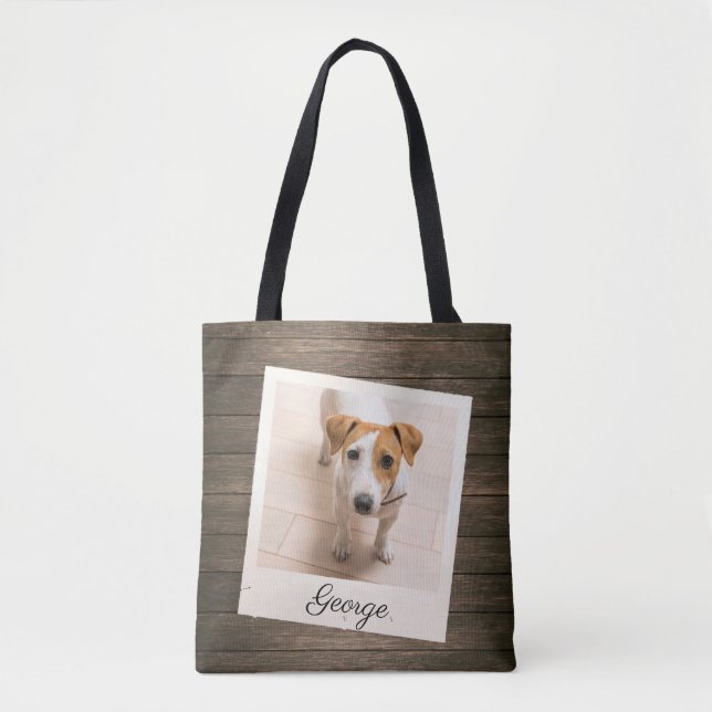 Bolsa Tote Pet Photo Frame Rustic Wood Personalizado (Frente)