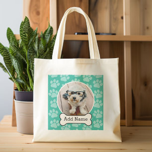 Bolsa Tote Pet Photo with Dog Bone and Paw Prints Green (Impr
