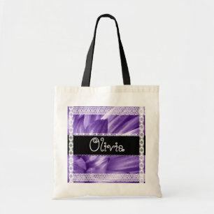 Bolsa Tote Pétalas da flor & laço ROXOS - saco conhecido pa