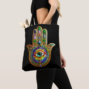 Bolsa Tote Pétalas de Flor Coloridas Terceiro Olho Turquesa H