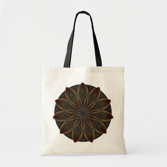 Bolsa Tote Pétalas Plumadas Caleidoscópio Mandala (Frente)